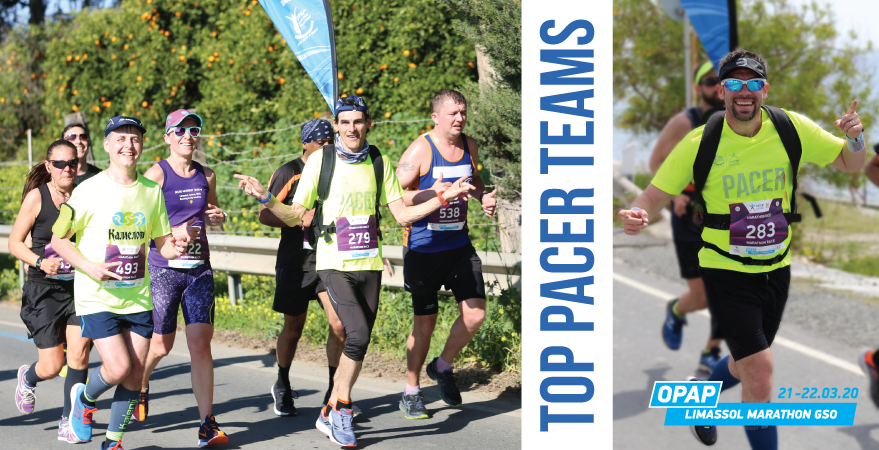 Paul Addicott leads the pacemaker team at the OPAP Limassol 2020 Marathon